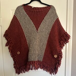 Moth Rust and Cream Knit Poncho